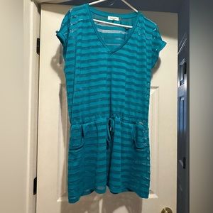Calvin Klein Swim Suit CoverUp SMALL/MEDIUM teal/blue Mesh Crochet Draws…